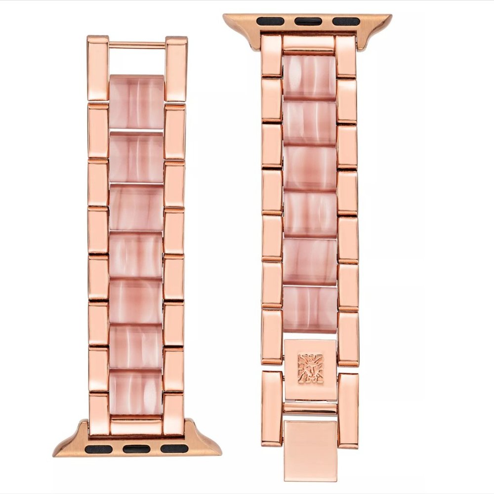 ANNE KLEIN 38/40/41mm Apple Watch Bracelet in Pink Resin and Rose Gold Stainless